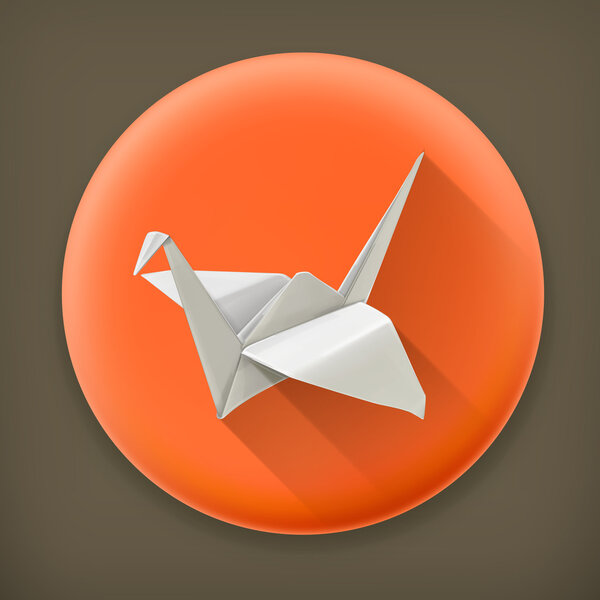 Origami crane long shadow vector icon