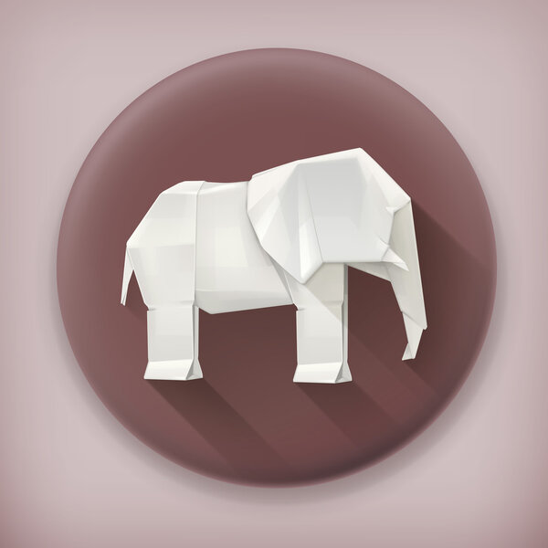 Origami elephant long shadow vector icon