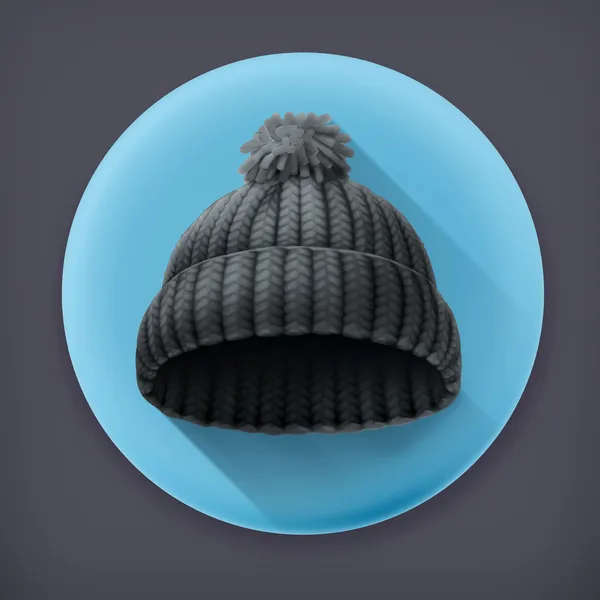 Чорна шапка Beanie, векторна піктограма довгої тіні — стоковий вектор