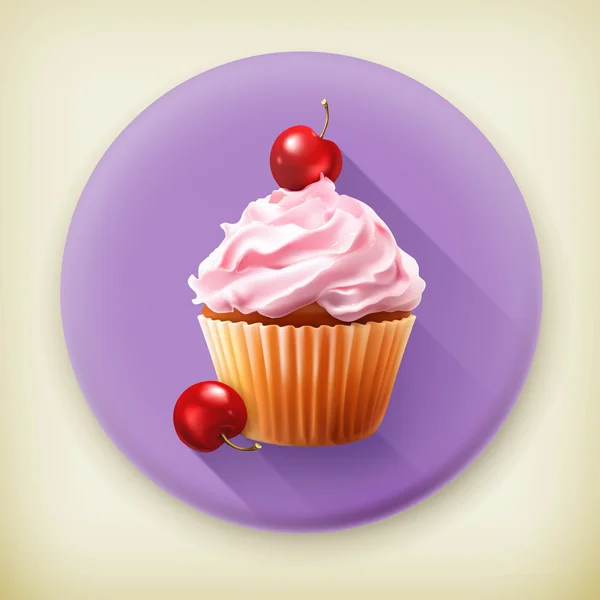 Cherry cupcake lunga ombra vettoriale icona — Vettoriale Stock