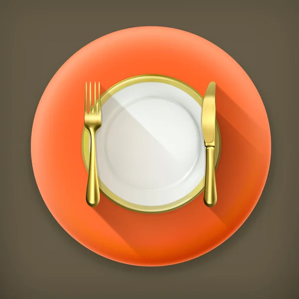 Gold dinner place setting long shadow vector icon — Stock Vector