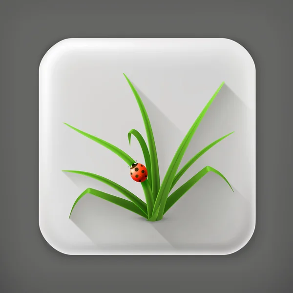 Ladybug and grass, long shadow vector icon — Stock Vector