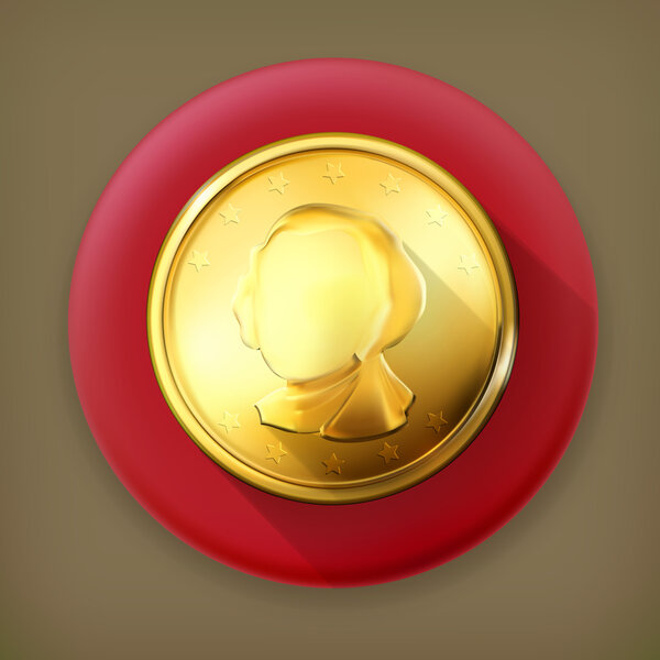 Gold coin, long shadow vector icon