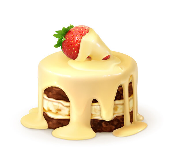 Cake with strawberry in white chocolate, detailed vector