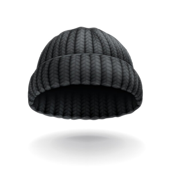 Beanie, black cap vector icon