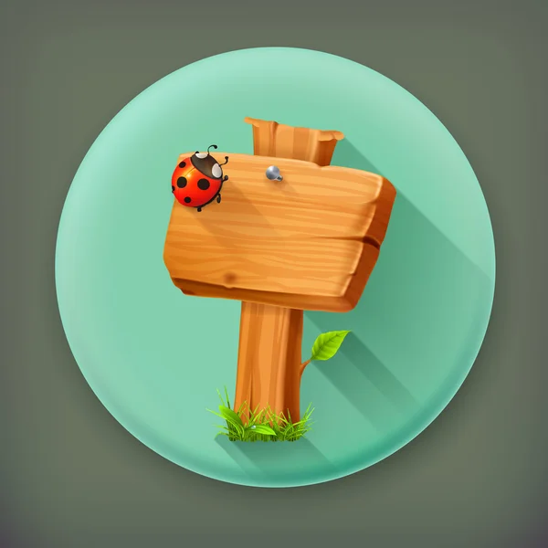 Ladybug on wooden sign long shadow vector icon — Stock Vector