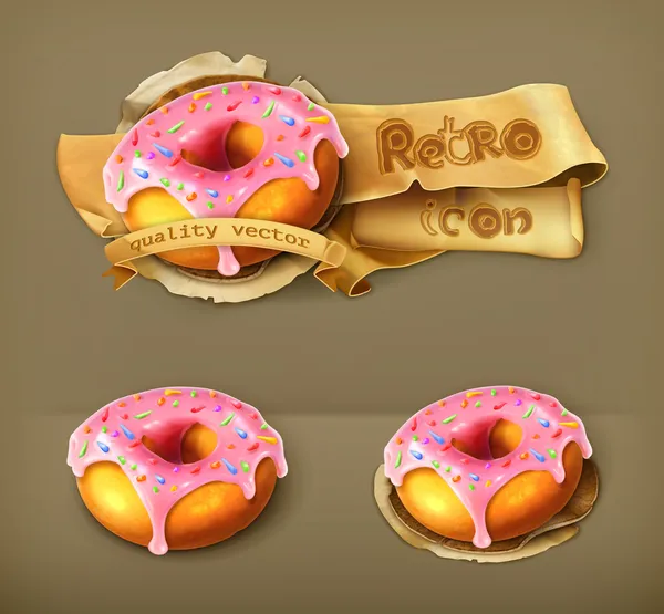 Glazed ring doughnut, retro vector icon — Stock Vector