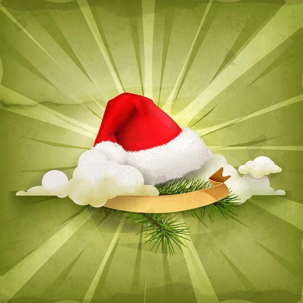 Weihnachtsmann-Hut, Vektor-Hintergrund im alten Stil — Stockvektor