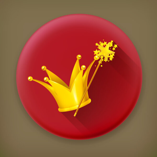 Magic wand and crown, long shadow vector icon