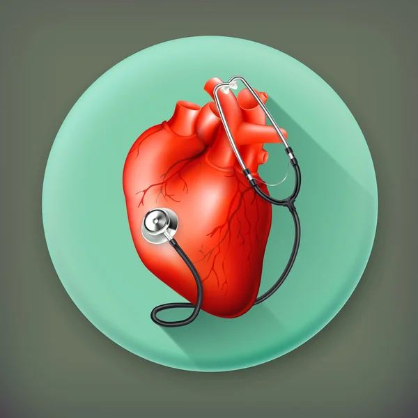 Srdce a stetoskop, dlouhý stín vektorové ikony — Stockový vektor