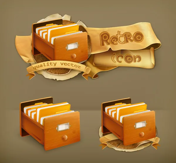 Open card catalog wooden, vector icon — Stock Vector