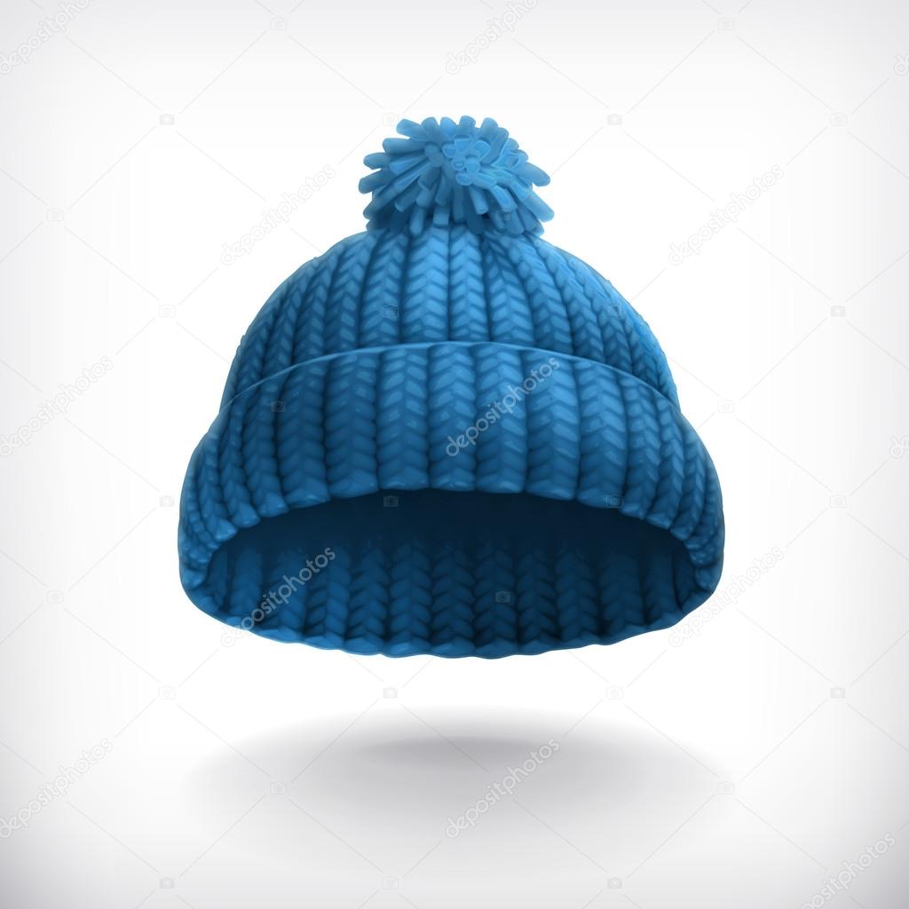 Knitted blue cap, vector illustration