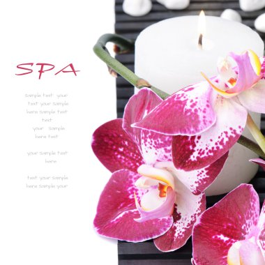 Spa ayarı ile mor orkide ve mum