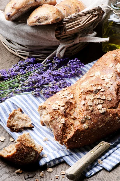 Rural breakfast with fresh traditional bread — Stock Photo, Image