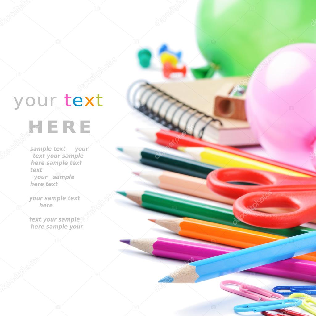 School stationery isolated over white