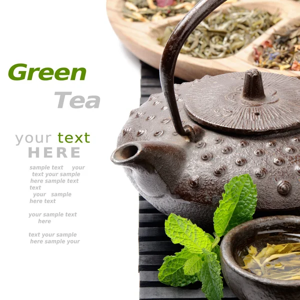 Tetera asiática con selección de té verde — Foto de Stock