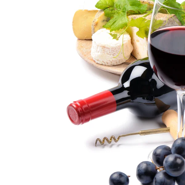 Red wine with French cheese selection — Stock Photo, Image