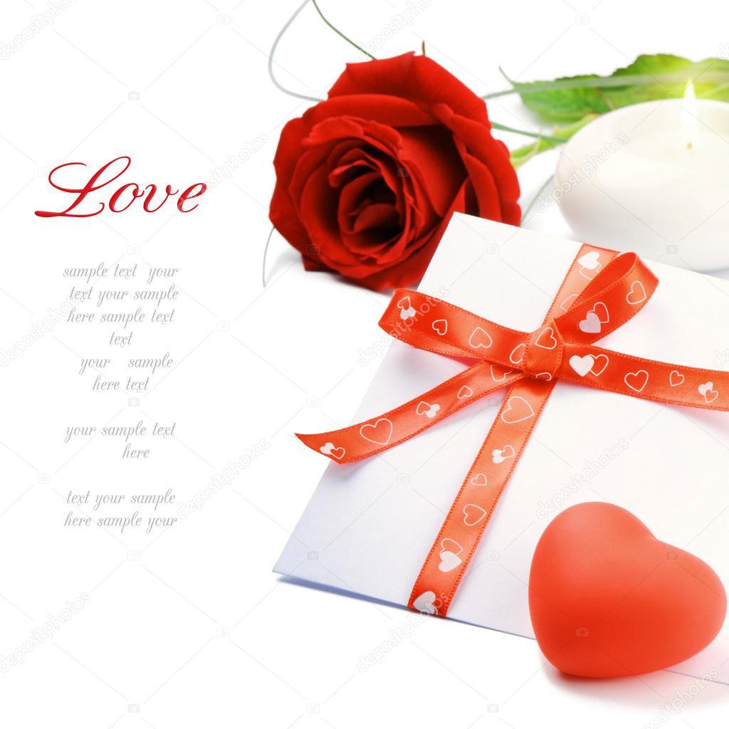 Red rose and envelope in romantic set