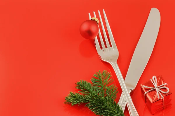 Kerst menu concept op rode achtergrond — Stockfoto