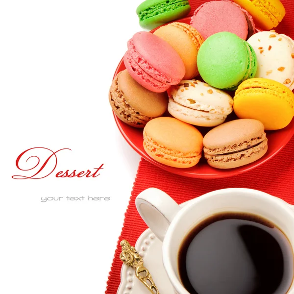 Colorful macaroons and coffee — Stock Photo, Image