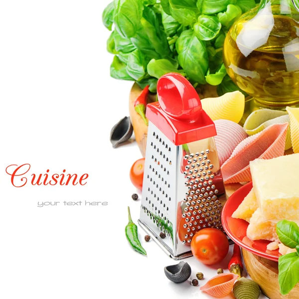 Fresh ingredients for Italian pasta with parmesan