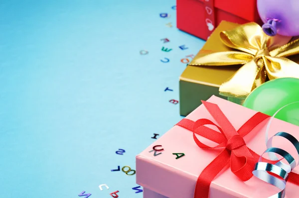 Colorful birthday gift boxes — Stock Photo, Image