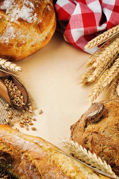 Vintage frame with fresh traditional bread — Stock Photo, Image