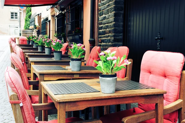 Cafe terrace in European city — Stock fotografie