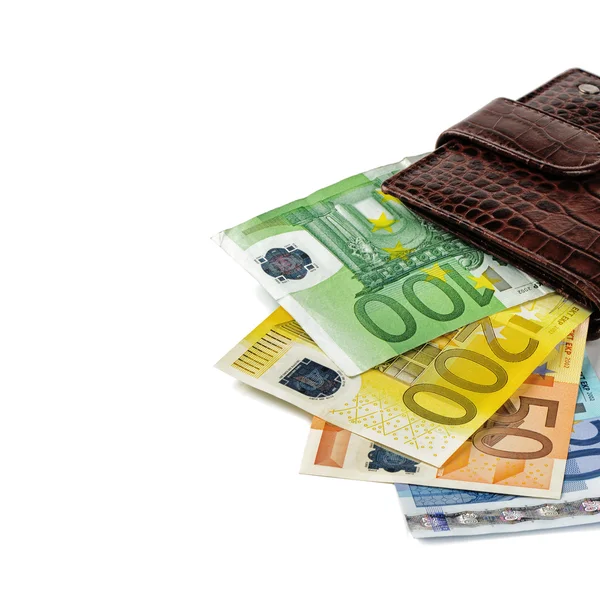 Lederen portefeuille met geld — Stockfoto