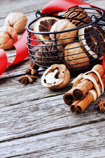 Christmas spices and nuts — Stock Photo, Image