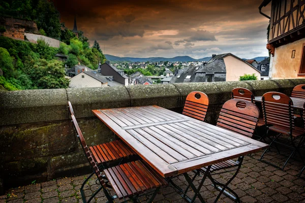 Cafe terrace in small European town — Stock Photo, Image