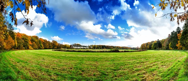 Panoramic autumn landscape with abandoned hippodrome — Stock Photo, Image