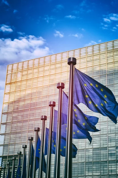 EU flags in front of European Commission in Brussels — Stock Photo, Image