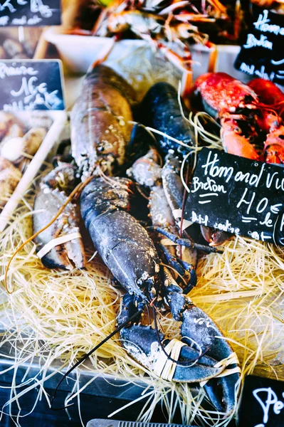 新鲜的龙虾，在鱼市场 — 图库照片