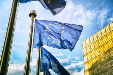 EU flags in front of European Commission clipart