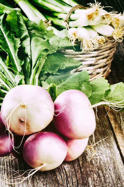 Färska rovor med gröna toppar — Stockfoto