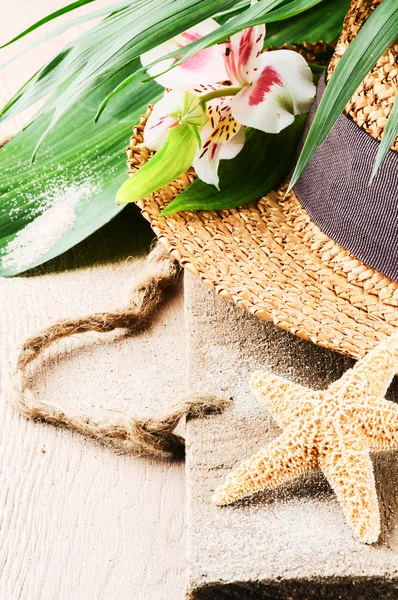 Deniz yıldızı ile hasır şapka