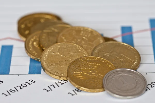 Pilas de monedas de oro sobre fondo blanco, monedas zloty pulido —  Fotos de Stock