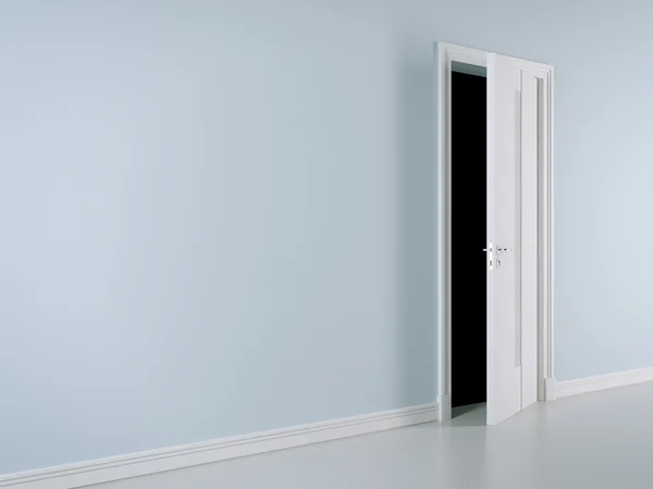 Porta branca na parede azul — Fotografia de Stock