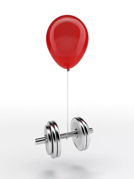 Red balloon lifting a heavy dumb — Stock Photo, Image