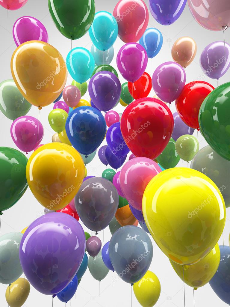 Colourful ballons flying on white