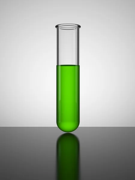 Beaker com líquido verde. Tubo de ensaio . — Fotografia de Stock