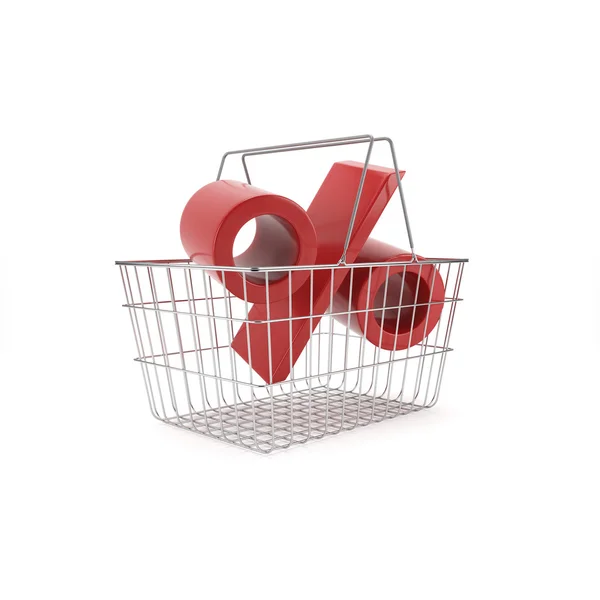 Shopping basket with red discount sign — Stock Photo, Image