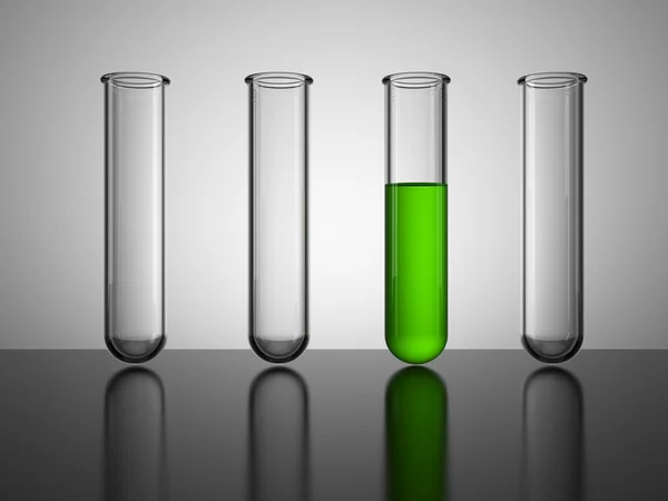 Beakers.test glasrör med grön vätska — Stockfoto