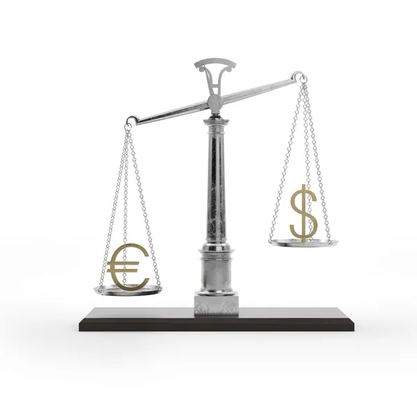 Scale with symbols of currencies — Stock Photo, Image