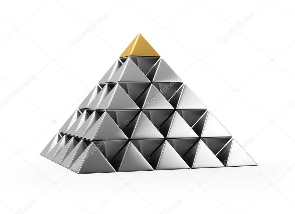 Pyramid of shiny silver small pyramids