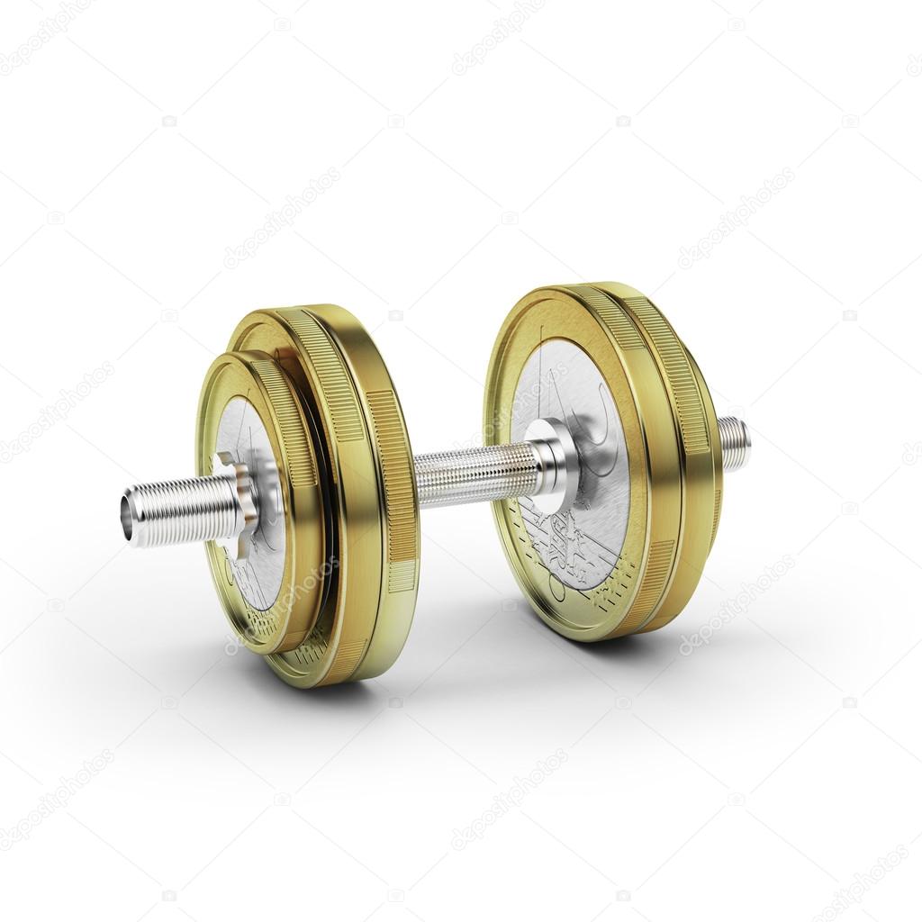 Dumbbell with euro coin