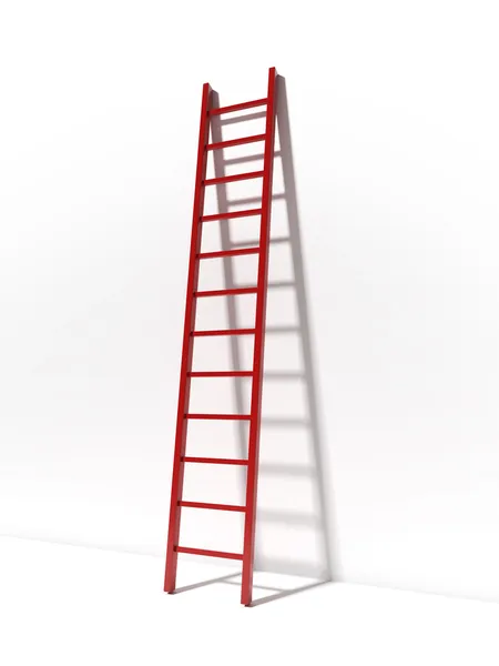 Rode ladder in de buurt van witte muur — Stockfoto