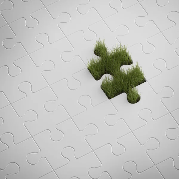 パズルからの緑の芝生 — ストック写真