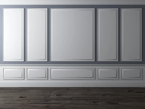 Класичний інтер'єр з синьою стіною і дерев'яною підлогою — стокове фото
